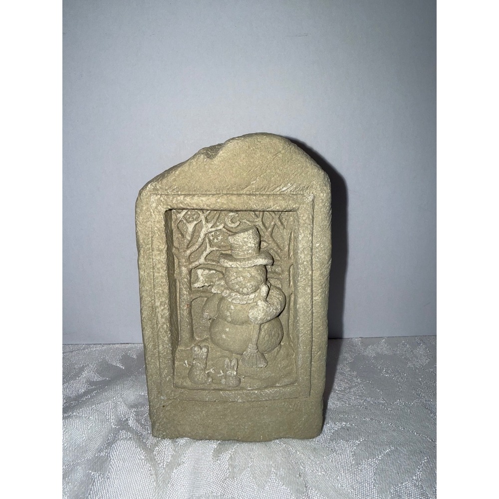 Vintage Rustic Cast Stone Snowman Wall Plaque Winter Holiday Decor 5.5 Inch
